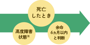 死亡したとき　高度障害状態※　余命6ヶ月以内と判断